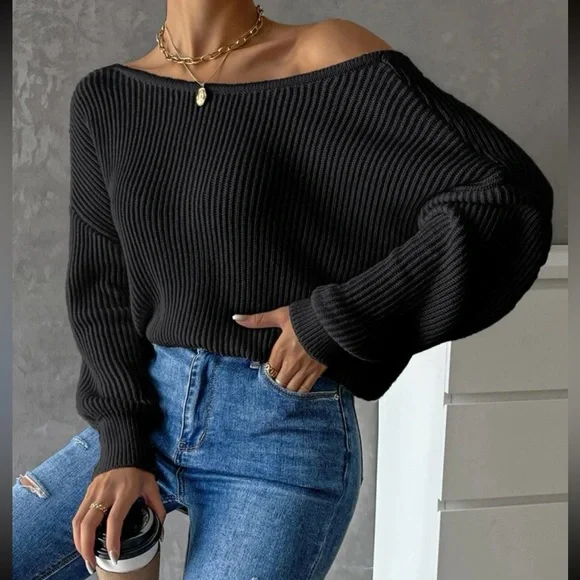 Cozy twist back ribbed knit sweater top